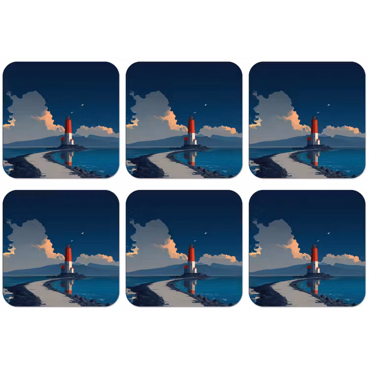 Vuurtoren - Zee - Wolken onderzetter kurk middel -zkaufland3dotto