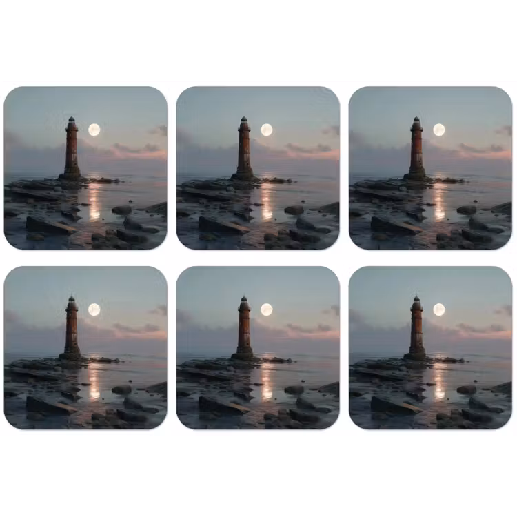 Vuurtoren - Stenen - Water - Maan onderzetter kurk middel -zkaufland3dotto