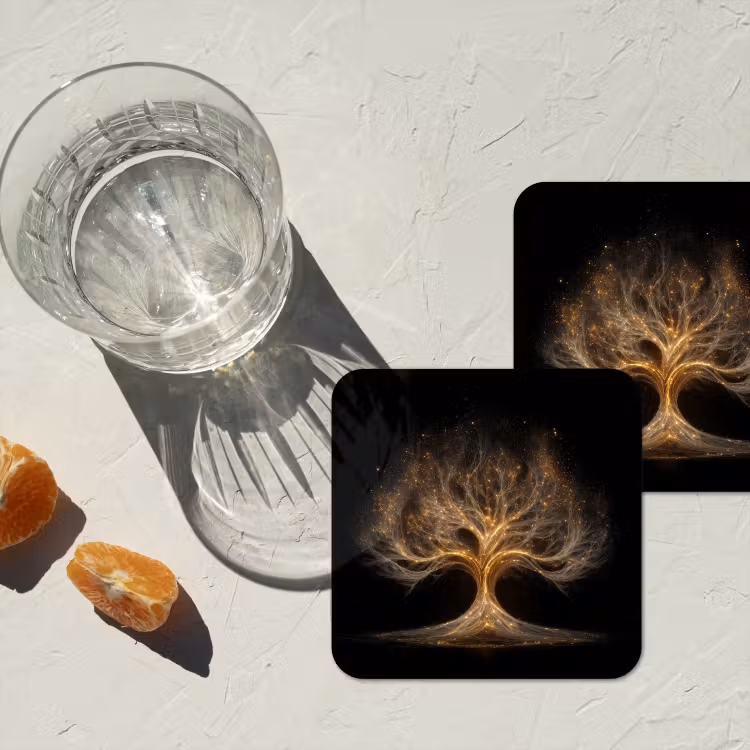 Lichtjes - Boom - Abstract - Zwart onderzetter kurk middel -sfeer4