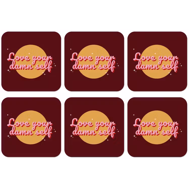love your damn self - Cirkel - Glitter - Rood onderzetter kurk middel -zkaufland3dotto