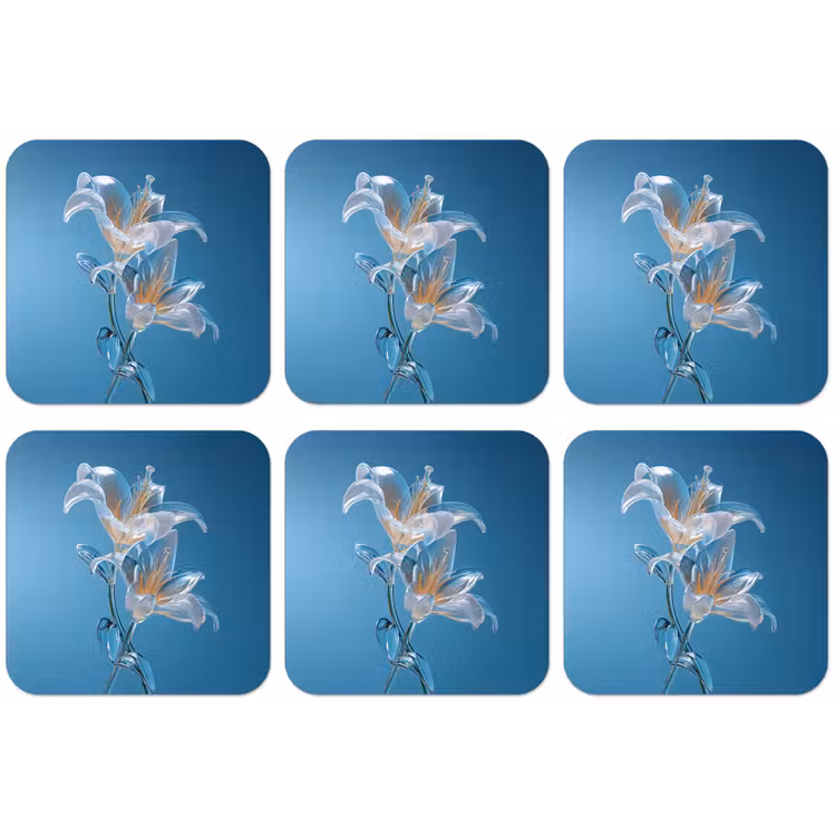 Lelies - Blauw - Glazen onderzetter kurk middel -zkaufland3dotto