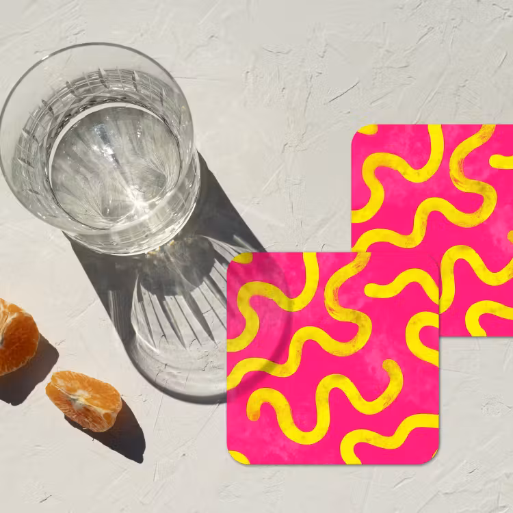 Lijn - Geel - Abstract onderzetter kurk middel -sfeer4