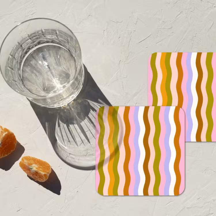lijnen - Golven - Pastelkleuren - Patroon onderzetter kurk middel -sfeer4