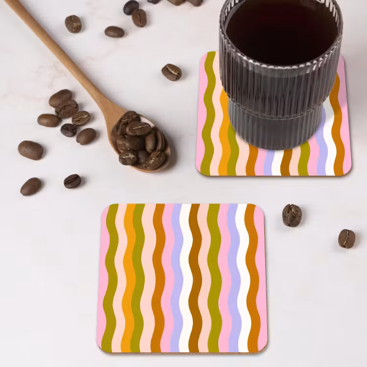 lijnen - Golven - Pastelkleuren - Patroon onderzetter kurk middel -sfeer2