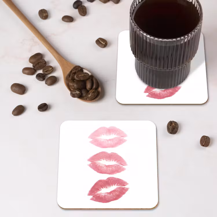 Lippen - Kusafdruk - Roze - Modern - Abstract onderzetter kurk middel -sfeer2