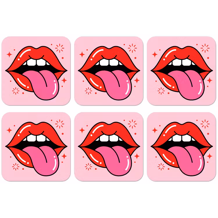Lippen - Tong - Pop-art - Kleurrijk - Roze onderzetter kurk middel -zkaufland3dotto