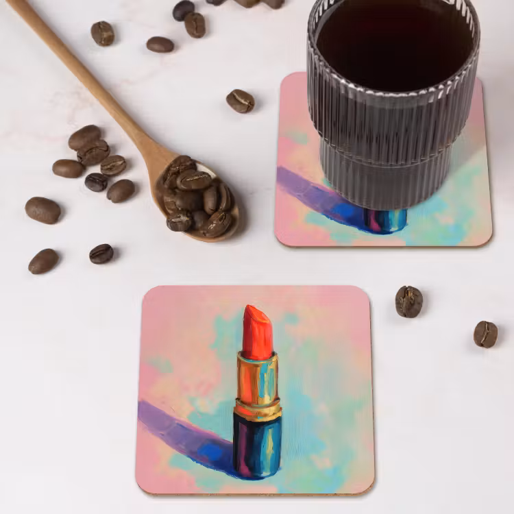 Lippenstift - Rood - Penseelstreken onderzetter kurk middel -sfeer2
