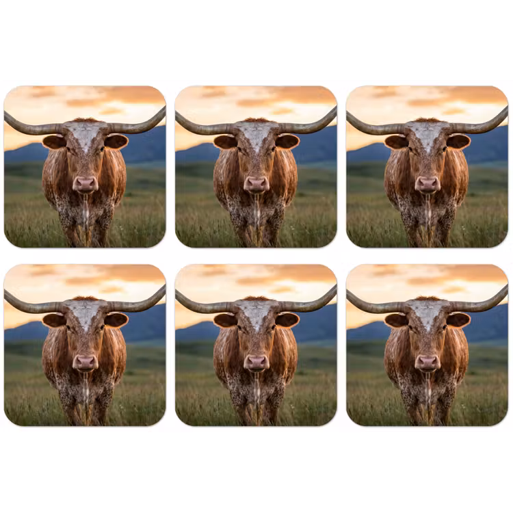 Longhorn - Landschap - Zonsondergang onderzetter kurk middel -zkaufland3dotto