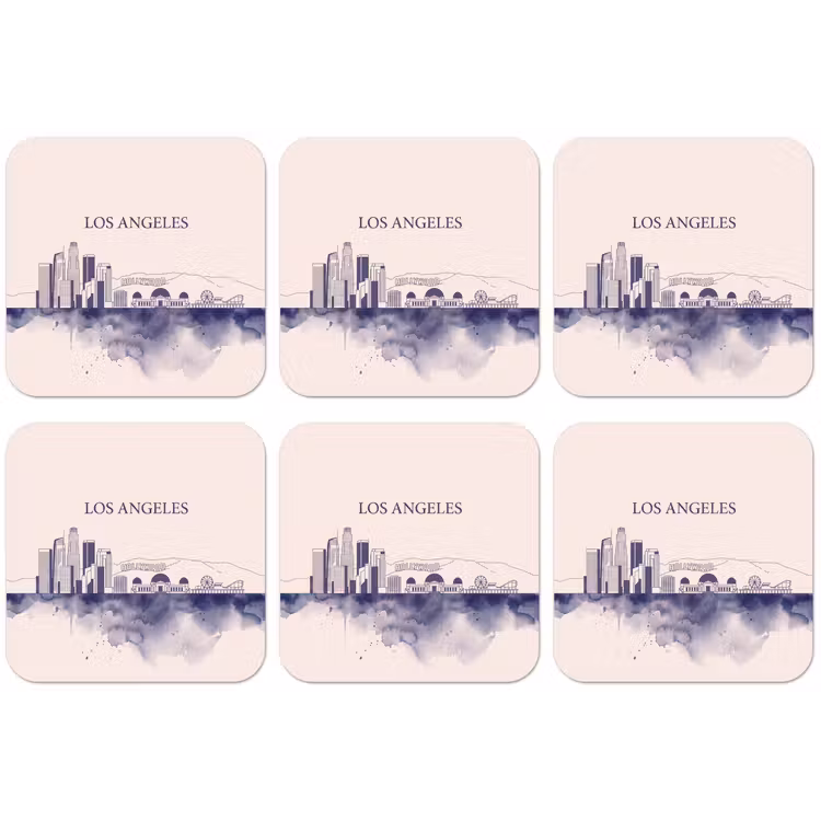 Los Angeles - Skyline - Architectuur - Aquarel - Blauw onderzetter kurk middel -zkaufland3dotto
