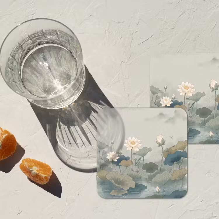 Lotus - Bloemen - Groen onderzetter kurk middel -sfeer4