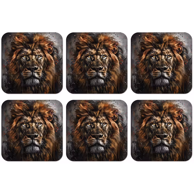 Leeuw - Dieren - Portret - Zwart - Luxe onderzetter kurk middel -zkaufland3dotto