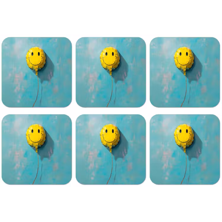Ballon - Geel - Smiley onderzetter kurk middel -zkaufland3dotto