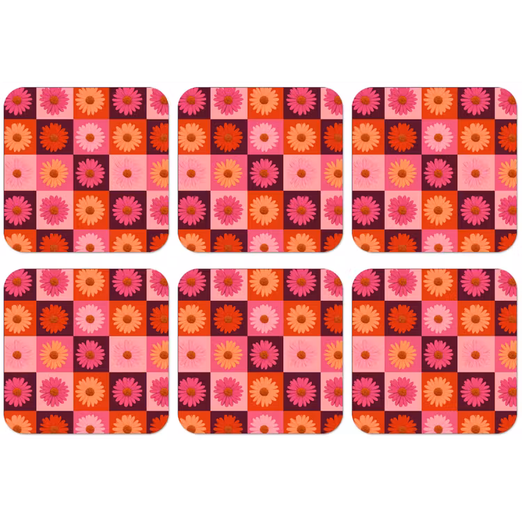 Madeliefjes - Dambord - Retro - Roze - Oranje onderzetter kurk middel 366 -zkaufland3dotto