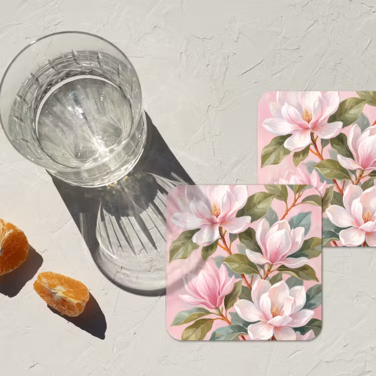 Magnolia's - Patroon - Roze onderzetter kurk middel -sfeer4