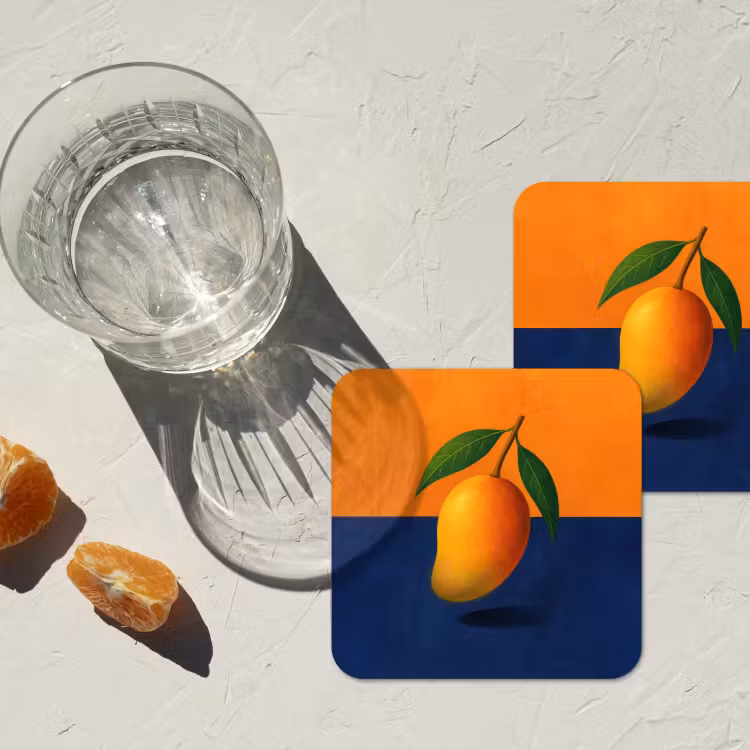 Mango - Vlakken - Bladeren - Oranje onderzetter kurk middel -sfeer4