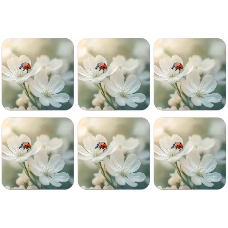 Lieveheersbeestje - Bloemen - Wit onderzetter kurk middel -zkaufland3dotto