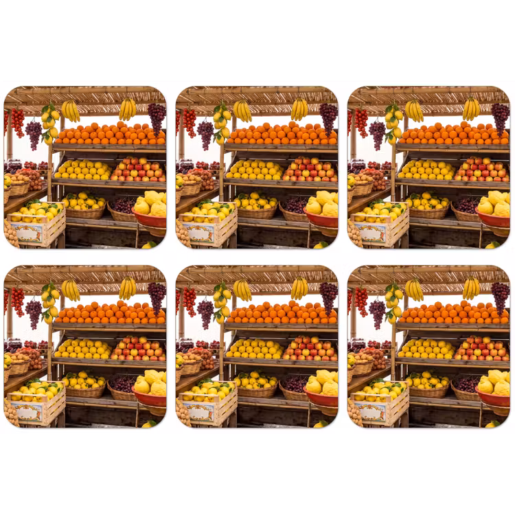 Untersetzer - Marktstand – Obst – Frisch - Marktkraam - Fruit - Vers onderzetter kurk middel