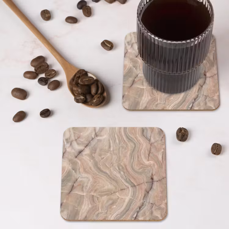 Marmer - Patroon - Abstract - Beige - Groen onderzetter kurk middel -sfeer2