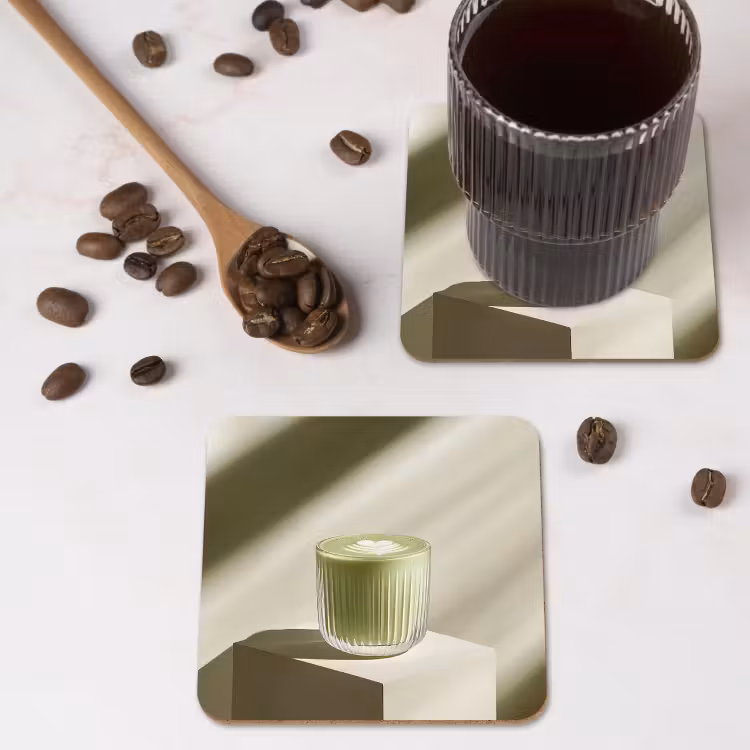 Matcha - Glas - Groen - Minimalistisch onderzetter kurk middel -sfeer2