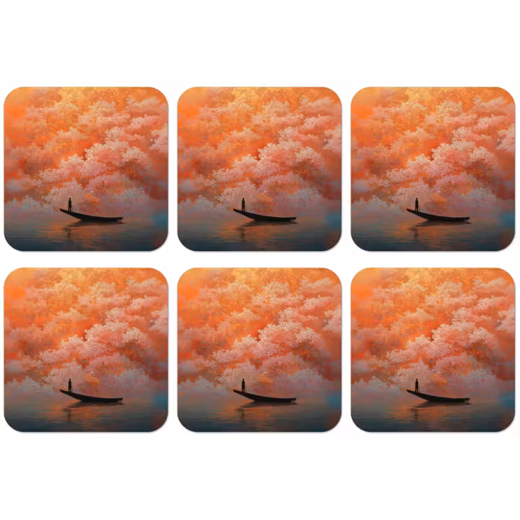 Zee - Boot - Wolken - Oranje onderzetter kurk middel -zkaufland3dotto