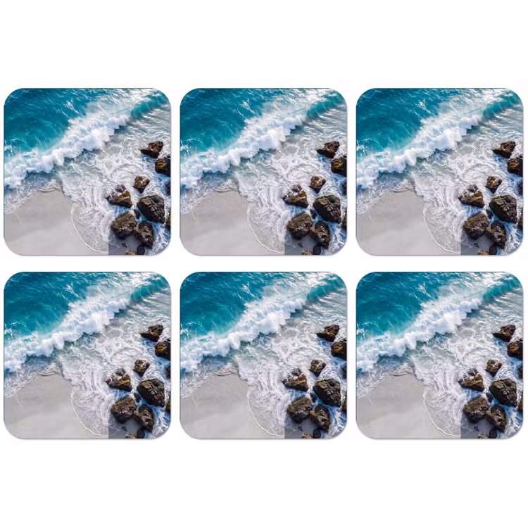 Zee - Golf - Strand - Natuur - Blauw onderzetter kurk middel -zkaufland3dotto