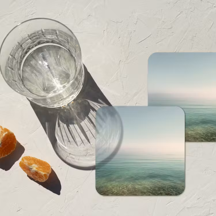 Zee - Horizon - Blauw - Mist onderzetter kurk middel -sfeer4