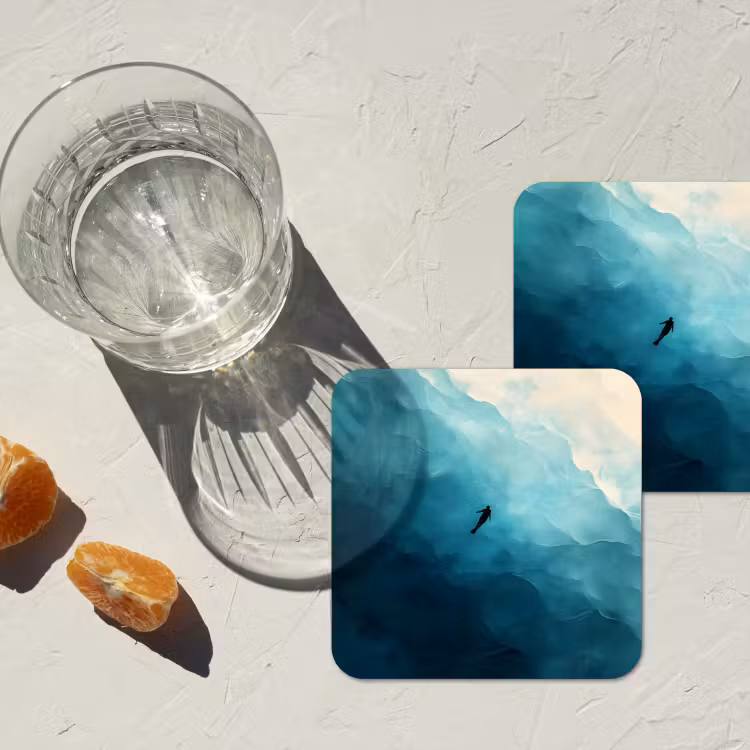 Zee - Silhouet - Abstract - Blauw onderzetter kurk middel -sfeer4