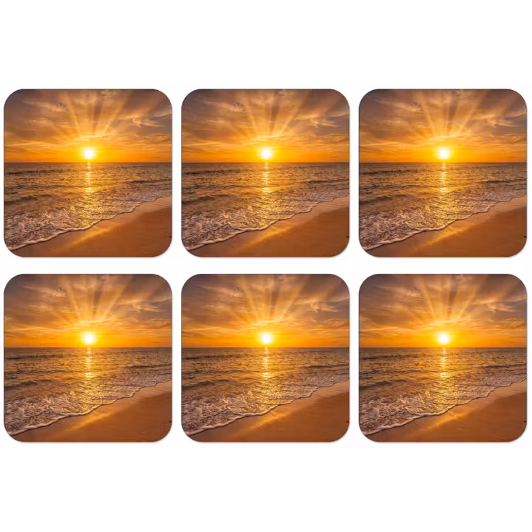 Zee - Zonsondergang - Golven - Kust - Oranje onderzetter kurk middel -zkaufland3dotto