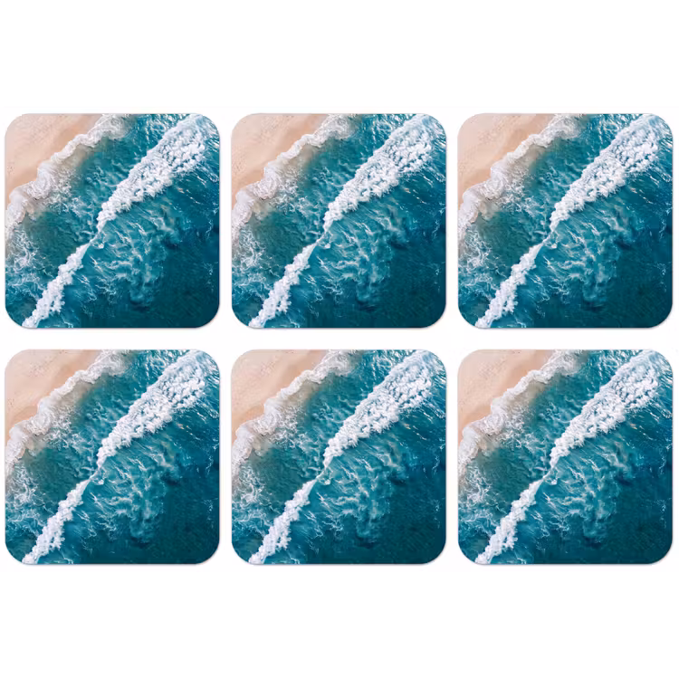 Zee - Strand - Golven - Natuur - Blauw onderzetter kurk middel -zkaufland3dotto