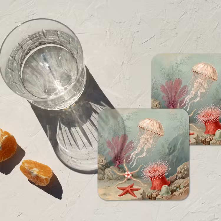 Zeeleven - Kwal - Onderwater - Illustratie - Beige onderzetter kurk middel -sfeer4