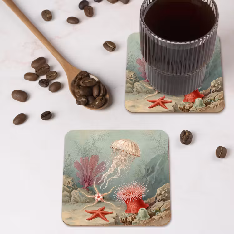 Zeeleven - Kwal - Onderwater - Illustratie - Beige onderzetter kurk middel -sfeer2