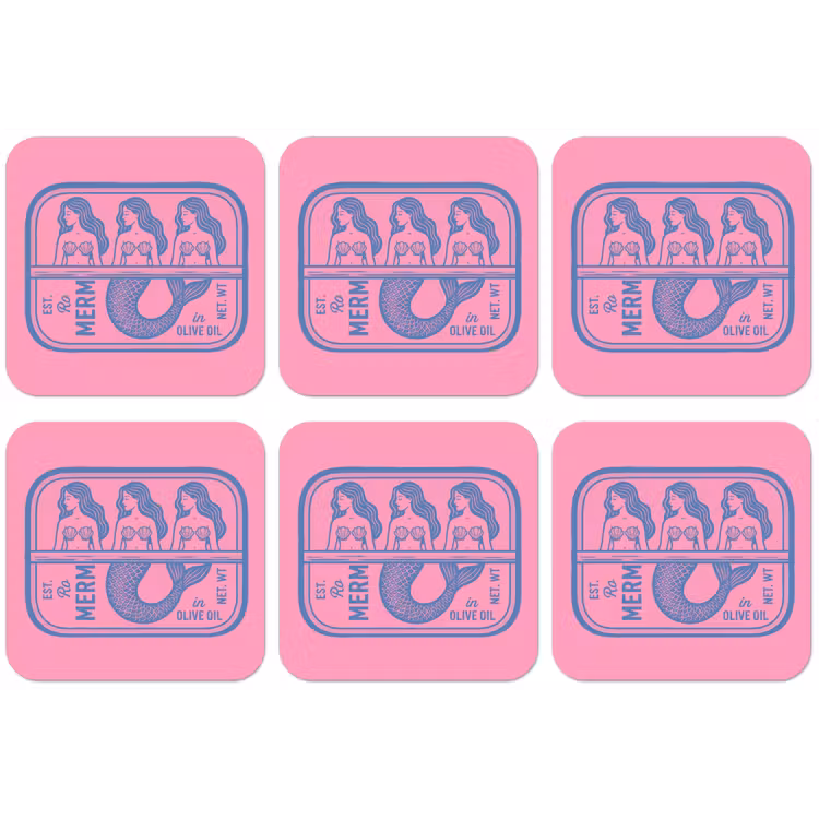 Meermin - Sardineblik - Illustratie - Roze - Retro onderzetter kurk middel -zkaufland3dotto