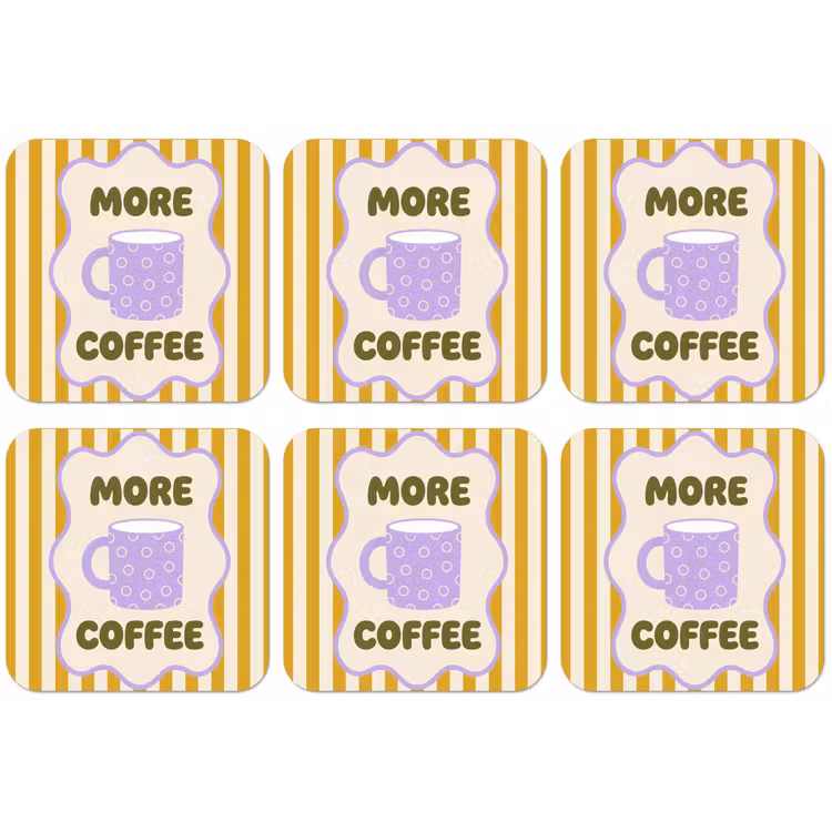 More coffee - Geel - Paars - Strepen - Mok onderzetter kurk middel -zkaufland3dotto