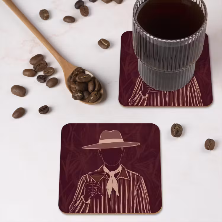 Mens - Hoed - Cocktail - Abstract - Bruin onderzetter kurk middel -sfeer2