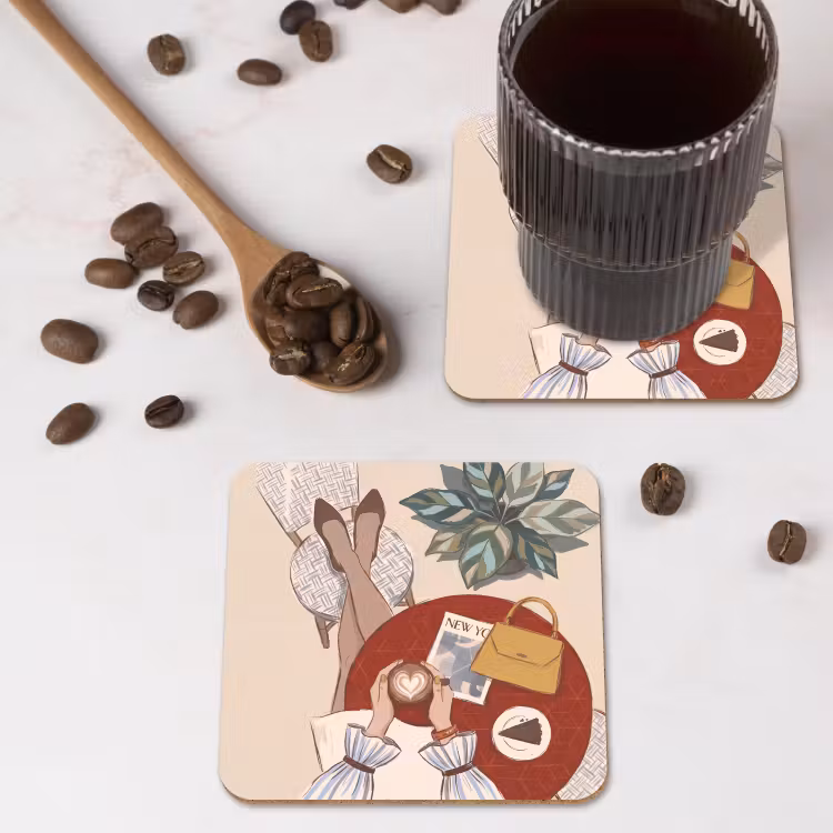 Mensen - Cafe - Koffie - Stadsleven - Modern onderzetter kurk middel -sfeer2