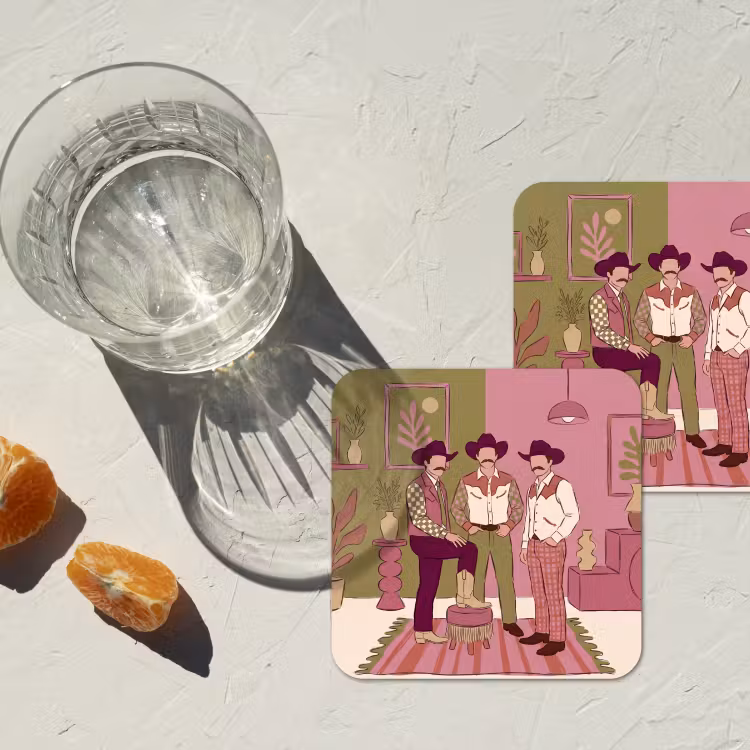 Mensen - Mannen - Hoeden - Retro - Interieur onderzetter kurk middel -sfeer4