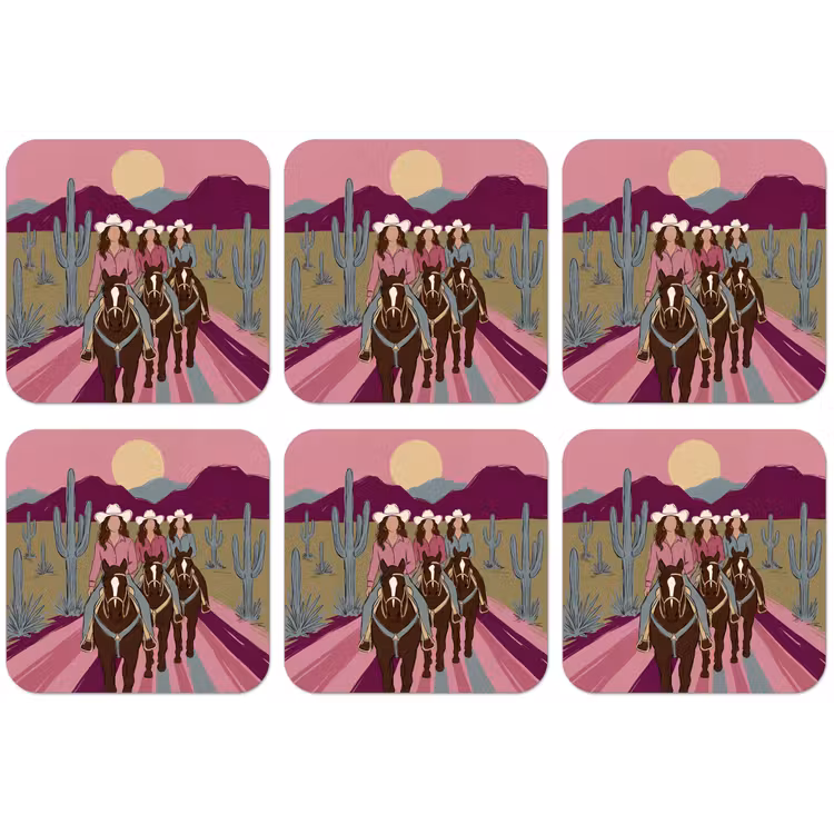 Mensen - Paard - Woestijn - Abstract - Roze onderzetter kurk middel -zkaufland3dotto