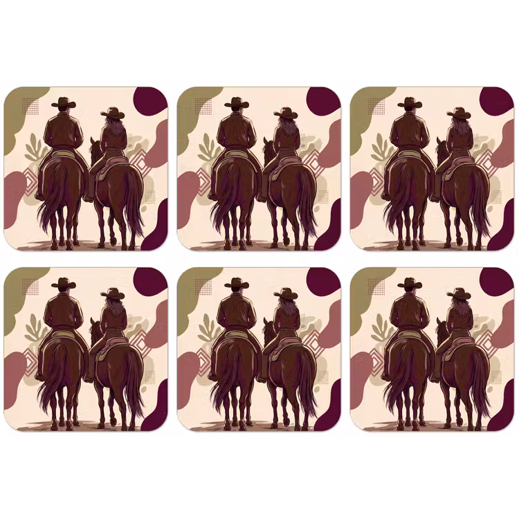 Mensen - Ruiters - Western - Illustratie - Bruin onderzetter kurk middel -zkaufland3dotto