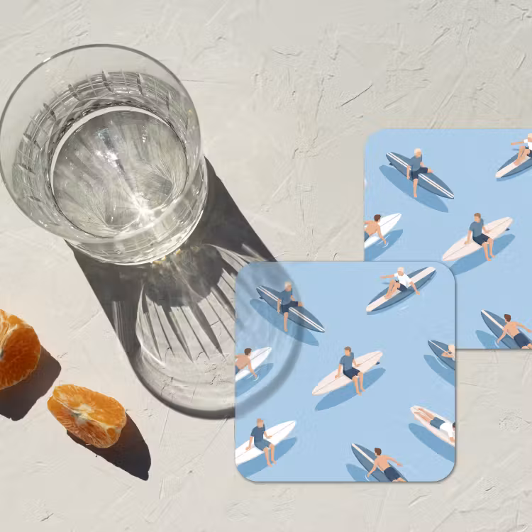 Mensen - Surfen - Water - Zomer - Illustratie onderzetter kurk middel -sfeer4