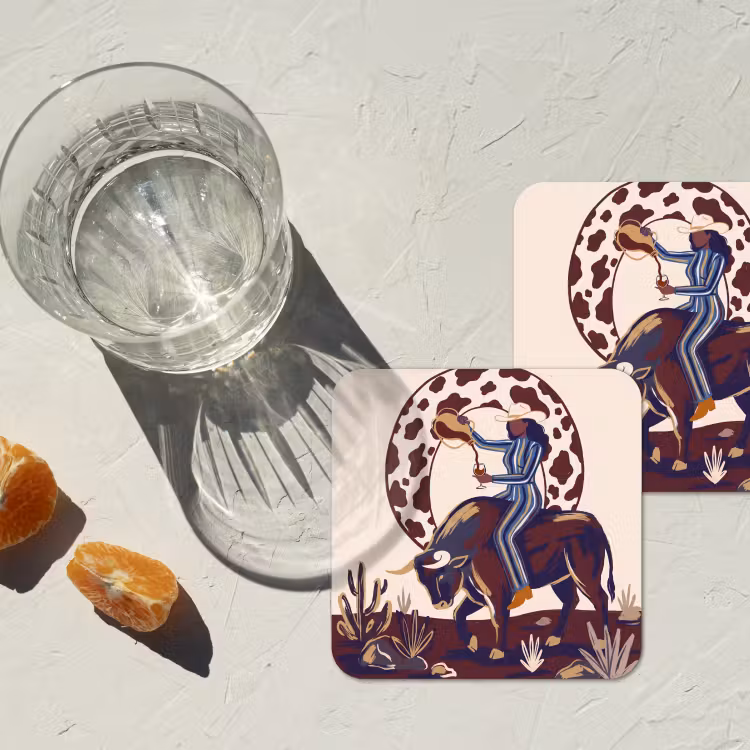 Mensen - Dieren - Cowboy - Abstract - Kleurrijk onderzetter kurk middel -sfeer4