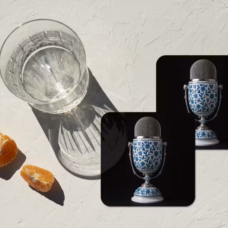 Microfoon - Delfts blauw - Muziek onderzetter kurk middel -sfeer4