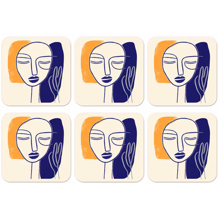 Minimalistisch - Gezicht - Hand - Oranje - Blauw onderzetter kurk middel -zkaufland3dotto