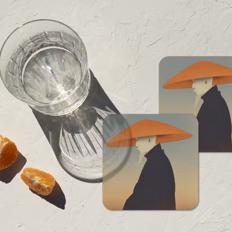 Minimalistisch - Silhouet - Oranje onderzetter kurk middel -sfeer4
