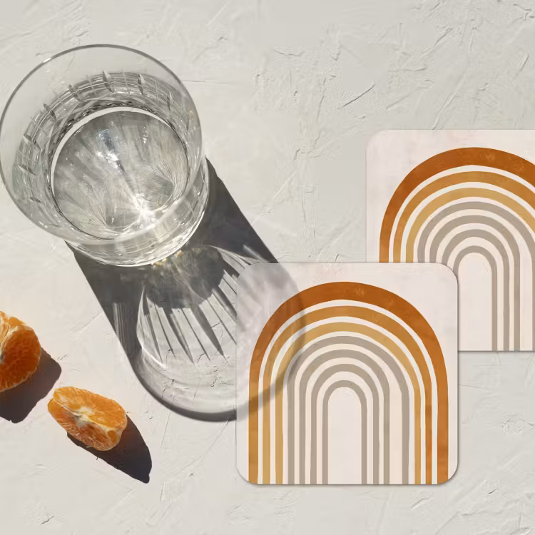 Minimalistisch - Boog - Lijnen - Beige onderzetter kurk middel -sfeer4
