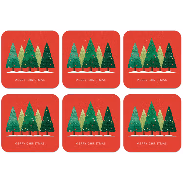 Minimalistisch - Kerstbomen - Rood - Sneeuw onderzetter kurk middel -zkaufland3dotto