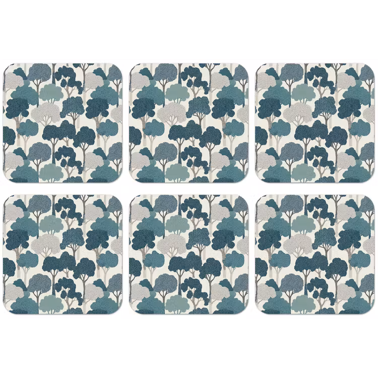 Modern - Bomen - Bos - Patroon - Blauw onderzetter kurk middel 366 -zkaufland3dotto