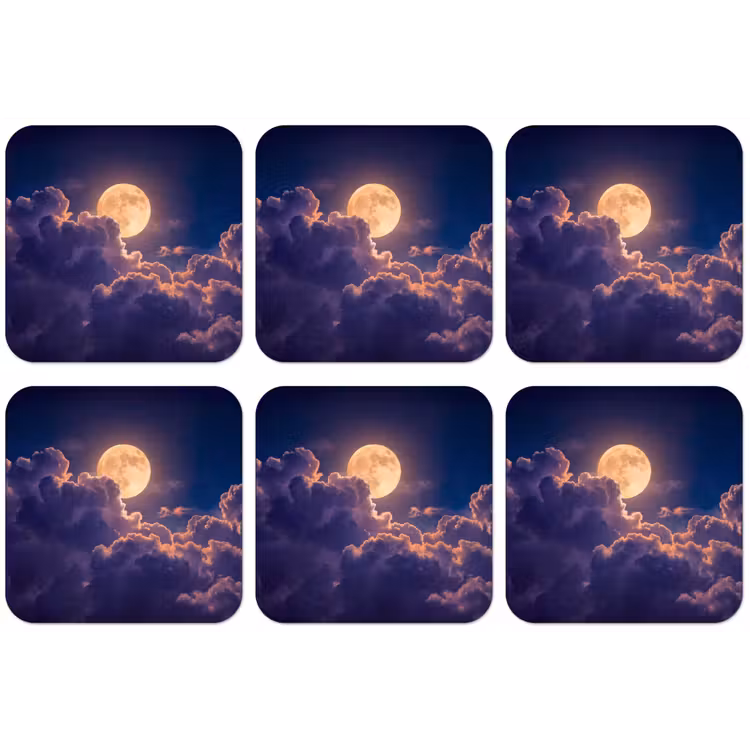 Maan - Wolken - Nacht - Oranje onderzetter kurk middel -zkaufland3dotto