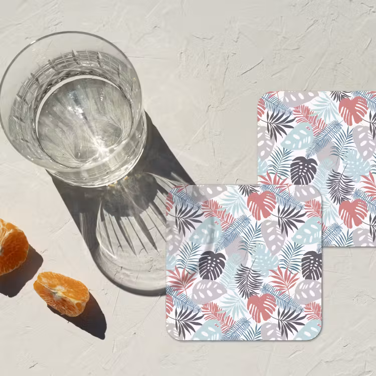 Monstera - Pastel - Bladeren - Tropical onderzetter kurk middel -sfeer4