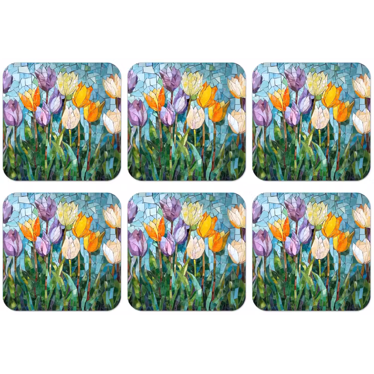 Mozaïek - Veld - Tulpen - Kleurrijk onderzetter kurk middel -zkaufland3dotto