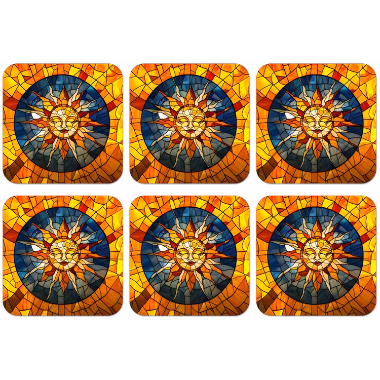 Mozaïek - Zon - Geel - Cirkel onderzetter kurk middel -zkaufland3dotto